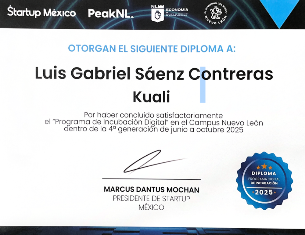 Diploma del Programa de Incubación Digital