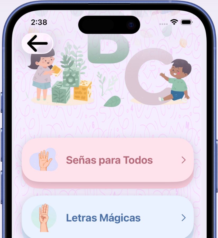 Pantalla de QalyEdu con las secciones Señas para Todos y Letras Mágicas
